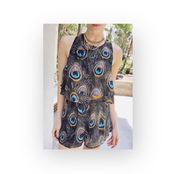 new SMYM Show Me Your Mumu ༅ Peacock Feather Print Chiffon Sawyer Shorts ༅ Med ༅ - Picture 15 of 16